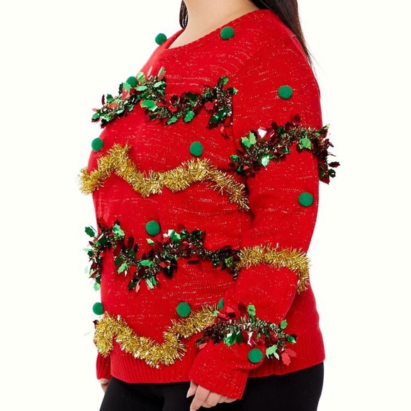 Forever 21 Garland Pom Pom Ugly Christmas Sweater Size Small - Picture 3 of 5